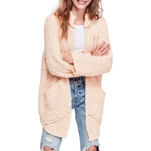Free People Peach Chunky‎ Knit Waterfront Sweater Jacket